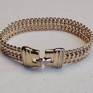 Vintage Signed Monet Gold Tone Woven Chain Bracelet 8" Fold Over Clasp
